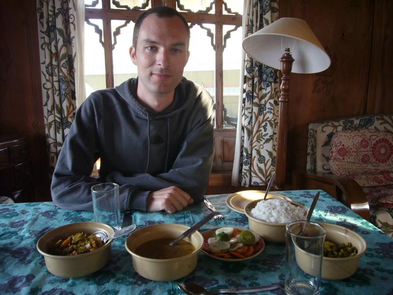 The daily feasts. Rice, sabzi, dal and okra.