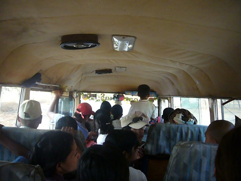 The bus from Kalaw to Bagan. One of the most uncomfortable bus rides of our lives. 12 hours, only one stop, nobody knew how much longer or whether we were going to stop. The seats were tiny and two people had to squash into each one, plus people were sitting on stools in the corridor.