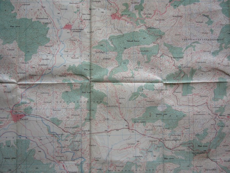 Map of the valley around Dhulikel. We used this to get through the trek To Namobuddha and Panauti.